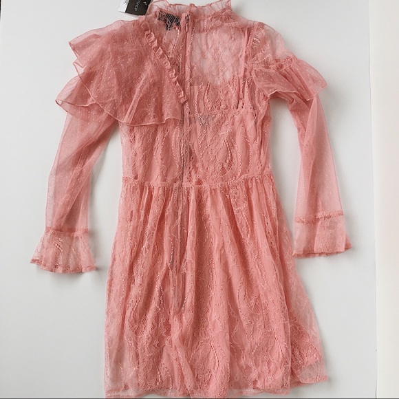 Topshop Pink Lace Ruffle Flute Mini Dress Bell 2 - Picture 4 of 5